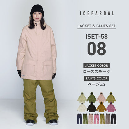Mountain style top and bottom set snowboard wear Ladies ICEPARDAL ISET-53