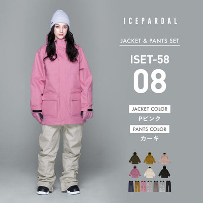 Mountain style top and bottom set snowboard wear Ladies ICEPARDAL ISET-53