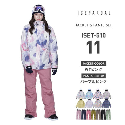 Print Pattern Top and Bottom Set Snowboard Wear Ladies ICEPARDAL ISET-51 