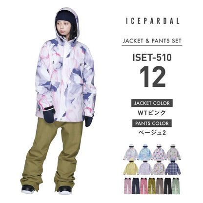 Print Pattern Top and Bottom Set Snowboard Wear Ladies ICEPARDAL ISET-51 
