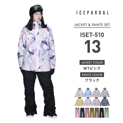 Print Pattern Top and Bottom Set Snowboard Wear Ladies ICEPARDAL ISET-51 