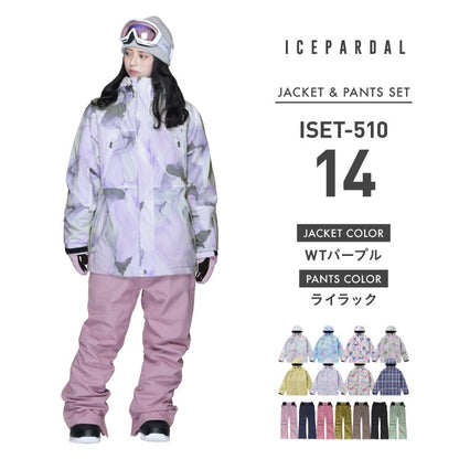 Print Pattern Top and Bottom Set Snowboard Wear Ladies ICEPARDAL ISET-51 