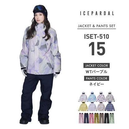 Print Pattern Top and Bottom Set Snowboard Wear Ladies ICEPARDAL ISET-51 