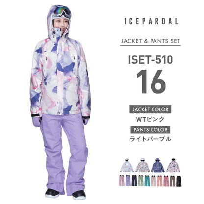 Print Pattern Top and Bottom Set Snowboard Wear Ladies ICEPARDAL ISET-51 