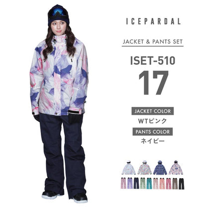 Print Pattern Top and Bottom Set Snowboard Wear Ladies ICEPARDAL ISET-51 