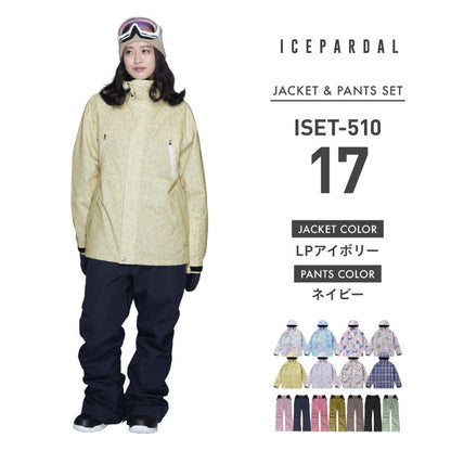 Print Pattern Top and Bottom Set Snowboard Wear Ladies ICEPARDAL ISET-51 