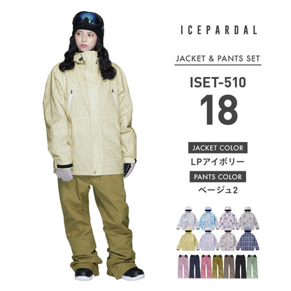 Print Pattern Top and Bottom Set Snowboard Wear Ladies ICEPARDAL ISET-51 