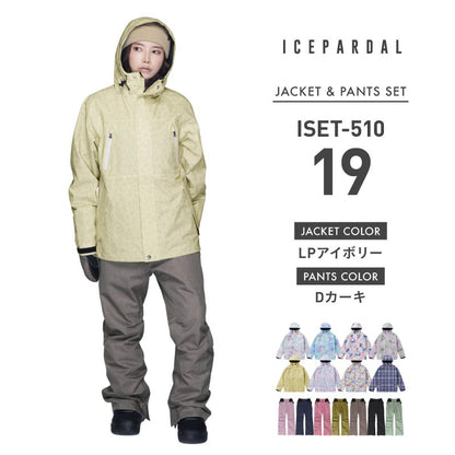 Print Pattern Top and Bottom Set Snowboard Wear Ladies ICEPARDAL ISET-51 