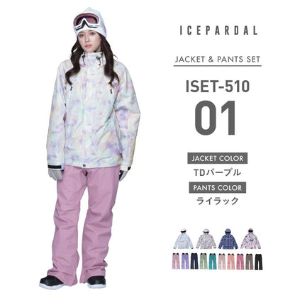 Print Pattern Top and Bottom Set Snowboard Wear Ladies ICEPARDAL ISET-51 