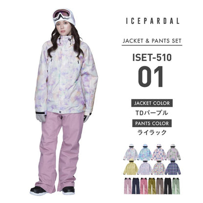 Print Pattern Top and Bottom Set Snowboard Wear Ladies ICEPARDAL ISET-51 