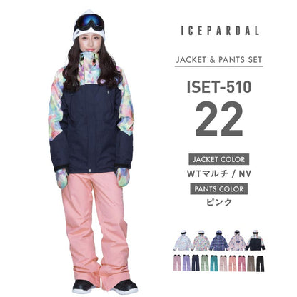 Print Pattern Top and Bottom Set Snowboard Wear Ladies ICEPARDAL ISET-51 