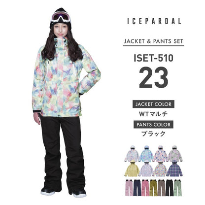 Print Pattern Top and Bottom Set Snowboard Wear Ladies ICEPARDAL ISET-51 