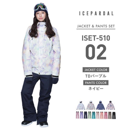 프린트 무늬 상하 세트 스노우 보드 웨어 레이디스 ICEPARDAL ISET-51 