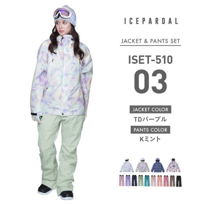 Print Pattern Top and Bottom Set Snowboard Wear Ladies ICEPARDAL ISET-51 