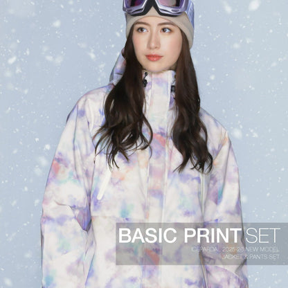 Print Pattern Top and Bottom Set Snowboard Wear Ladies ICEPARDAL ISET-51 