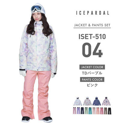 Print Pattern Top and Bottom Set Snowboard Wear Ladies ICEPARDAL ISET-51 