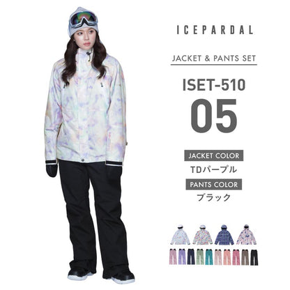 Print Pattern Top and Bottom Set Snowboard Wear Ladies ICEPARDAL ISET-51 