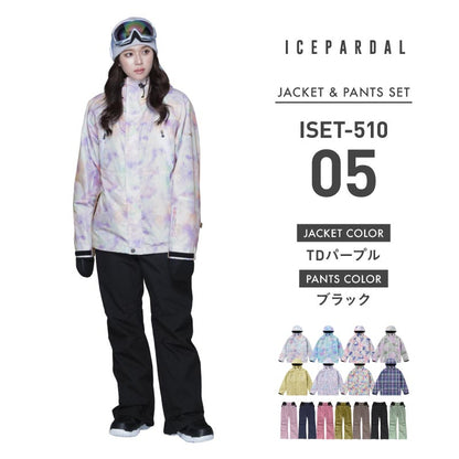 Print Pattern Top and Bottom Set Snowboard Wear Ladies ICEPARDAL ISET-51 