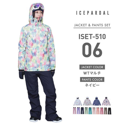 프린트 무늬 상하 세트 스노우 보드 웨어 레이디스 ICEPARDAL ISET-51 