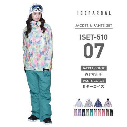 Print Pattern Top and Bottom Set Snowboard Wear Ladies ICEPARDAL ISET-51 