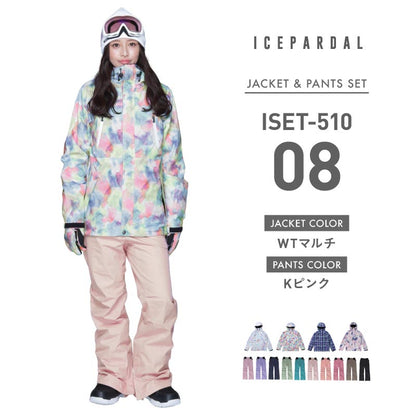 Print Pattern Top and Bottom Set Snowboard Wear Ladies ICEPARDAL ISET-51 