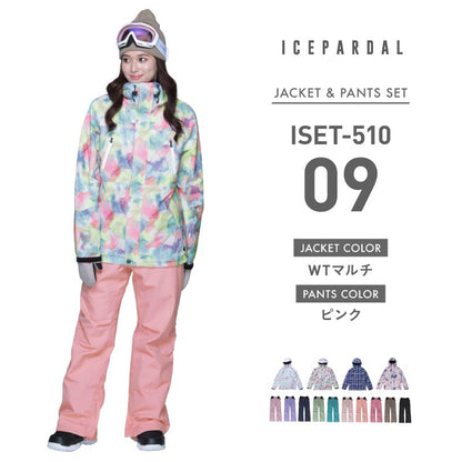 Print Pattern Top and Bottom Set Snowboard Wear Ladies ICEPARDAL ISET-51 