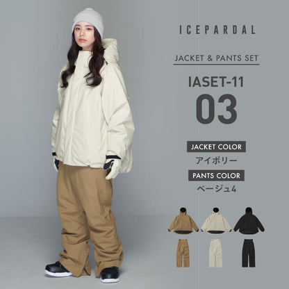 スノーボードウェア レディース 上下セット 体型カバー 美シルエット 25-26モデル ICEPARDAL/アイスパーダル IASET-11