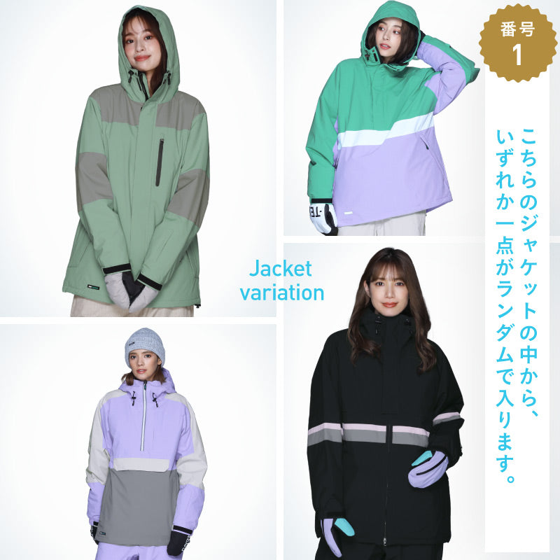 レンタルよりお得 福袋 Happy Bag スノーウェア上下セット レディース スノージャケット スノーパンツ グローブ スノー小物 計5点 スノーボードウェア スキーウェアアイスパーダル