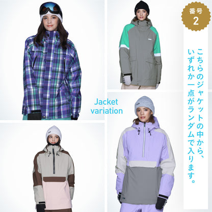 レンタルよりお得 福袋 Happy Bag スノーウェア上下セット レディース スノージャケット スノーパンツ グローブ スノー小物 計5点 スノーボードウェア スキーウェアアイスパーダル