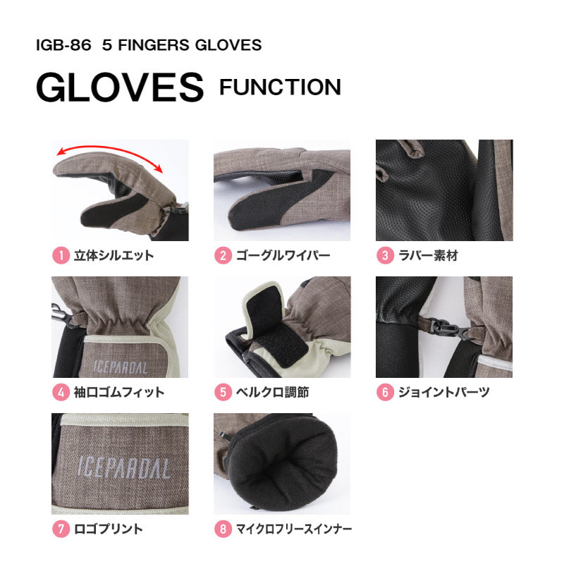スノーボード グローブ レディース スノボ スキー スノー 手袋 5本指