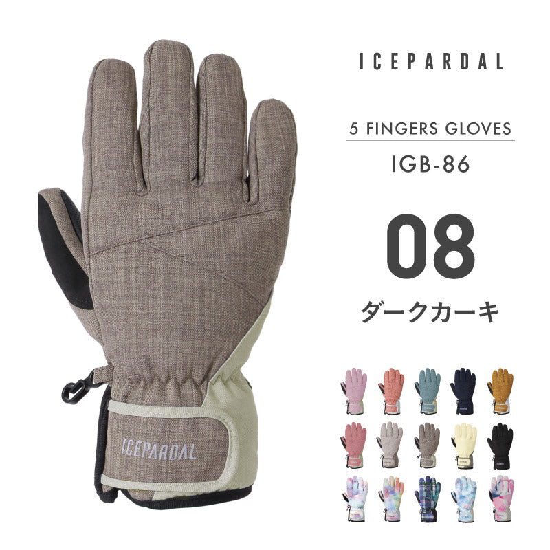 スノーボード グローブ レディース スノボ スキー スノー 手袋 5本指 防水 防寒 撥水 防風 ICEPARDAL/アイスパーダル IGB-86 [メール便対応]