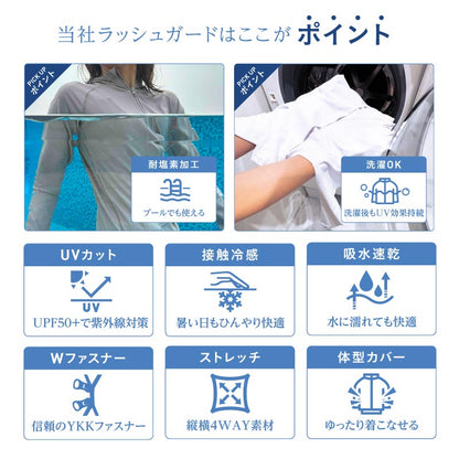 ラッシュガード レディース 水着 水陸両用 長袖 UPF50+ UVカット 日除け 紫外線対策 パーカー 指穴 大きいサイズ 体型カバー ひんやり 冷感 耐塩素 フード  S~4XL ICEPARDAL IR-7100