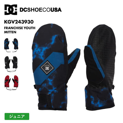 DC SHOES/ディーシー キッズ ジュニア ミトングローブ FRANCHISE YOUTH MITTEN 2024SNOW KGV243930 スノーボード スキー 防寒 手袋 防水 透湿 撥水 ベルクロタブ ゴーグル拭きパネル リーシュコード ジュニア 子供用 こども用 男の子用 女の子用