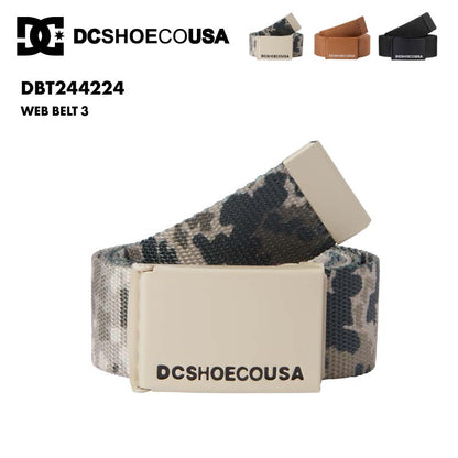 DC SHOES/ディーシー メンズ ベルト WEB BELT 3 2024 FALL DBT244224 ウェビングベルト 栓抜き付きバックル テープベルト 男性用 デボス加工ロゴ