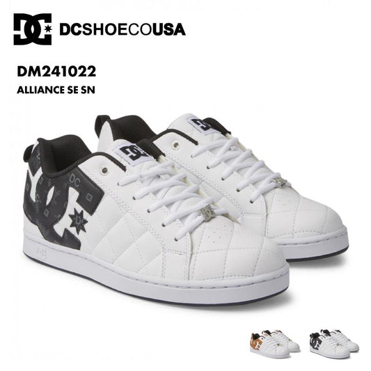 DC SHOES/ディーシー メンズ シューズ 靴 ALLIANCE SE SN SPRING 2024 DM241022 スニーカー ホワイト 白 ブラック 黒 ローカット キルティング 快適 おしゃれ かっこいい ブランド ロゴ レディース