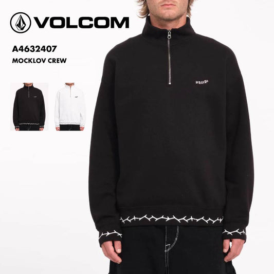 VOLCOM/ボルコム メンズ ハーフジップ プルオーバー MOCKLOV CREW 2024 FALL A4632407 スウェット ワンポイント 裏起毛 袖リブプリント 防寒 シンプル 長袖 長そで 秋冬 ブランド 男性用