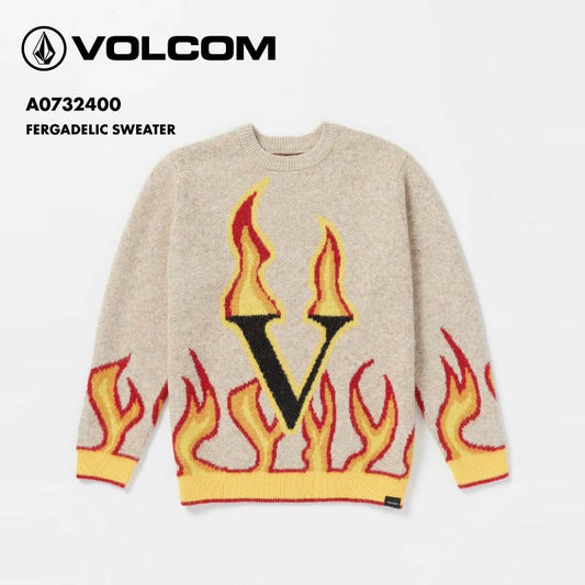 VOLCOM/ボルコム メンズ セーター FERGADELIC SWEATER 2024 FALL A0732400 レギュラーフィット クルーネック ヘビーウェイト スキー スノボ 防寒 暖かい レトロ 秋冬 ニット 男性用