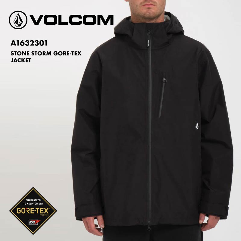 VOLCOM/ボルコム メンズ GORE-TEX ジャケット STONE STORM GORE-TEX JACKET 2024 FALL A1632301 レインブレーカー フード付き フーディ リラックスフィット 防水ジッパー ミドル丈 裏地なし 軽量 秋冬 ワンポイント 男性用