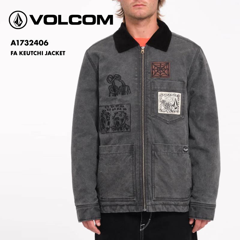 VOLCOM/ボルコム メンズ ジャケット FA KEUTCHI JACKET 2024 FALL A1732406 リラックスフィット ミドル丈 コーデュロイ襟 ジップフロント ウエストポケット 防寒 内ポケット おしゃれ 秋冬 ブランド 男性用