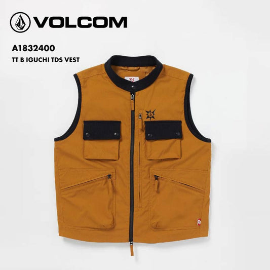 VOLCOM/ボルコム メンズ ベスト TT B IGUCHI TDS VEST 2024 FALL A1832400 ブライアン・イグチコラボ モックネック オーバーサイズ 撥水 コーデュロイ襟 複数ポケット ドロップテール キルティング加工 防寒 アウトドア 男性用