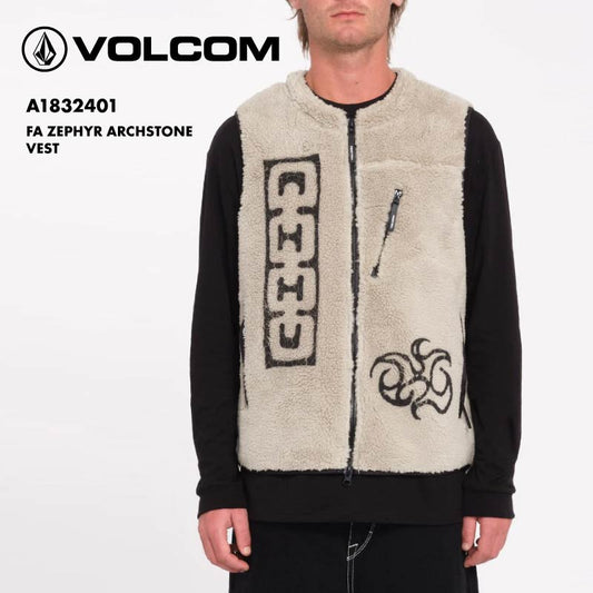 VOLCOM/ボルコム メンズ ボアベスト FA ZEPHYR ARCHSTONE VEST 2024 FALL A1832401 プリント アウトドア 防寒 メッシュライニング モコモコ ふわふわ おしゃれ かっこいい 秋冬 ブランド 男性用