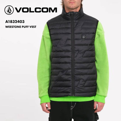 VOLCOM/ボルコム メンズ ダウンベスト WEESTONE PUFF VEST 2024 FALL A1832403 パフベスト レギュラーフィット モックネック ウエスト丈 内ポケット 防寒 軽量 ジップ付きポケット 裾調整可 秋冬 男性用