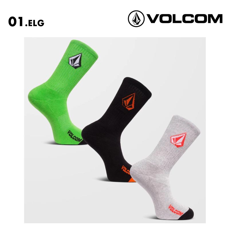 VOLCOM/ボルコム メンズ ソックス FULL STONE SOCK 3PK 2024 FALL D6312400 靴下 くつした クルーソックス リブニット ３足入り アーチ型ヒール スキー スノボ スノーボード ウインタースポーツ 男性用