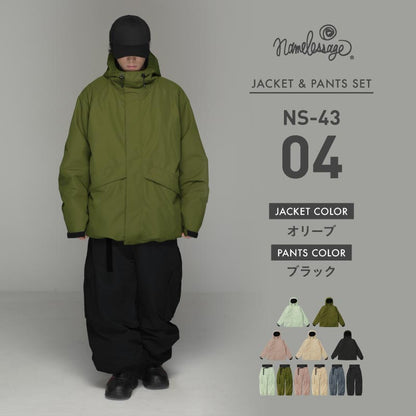 スノーボードウェア メンズ レディース 上下セット ベンチレーション付き ワイドシルエット 中綿入り 防寒 撥水 防風 25-26モデル namelessage/ネームレスエイジ NS-43