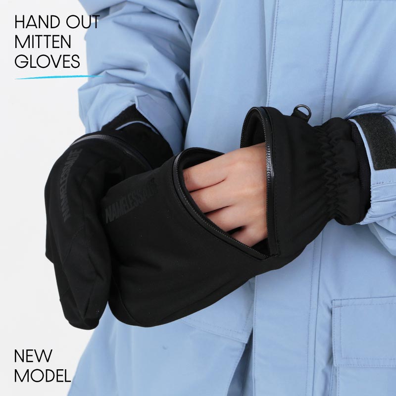スノーグローブ ミトングローブ メンズ レディース スノーボード スノボ スキー ハンドアウト ハイボラ 手が出る スマホ操作 撥水 防風 止水ファスナー 保温 インナーグローブ付 namelessage/ネームレスエイジ AGE-312M