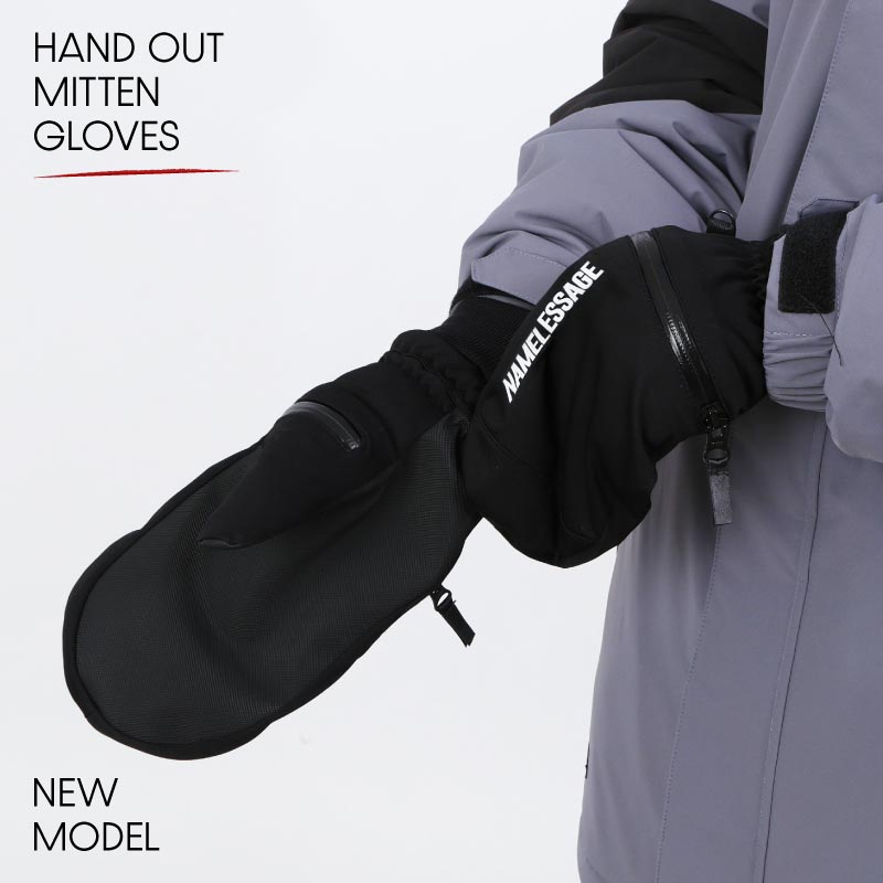 スノーグローブ ミトングローブ メンズ レディース スノーボード スノボ スキー ハンドアウト ハイボラ 手が出る スマホ操作 撥水 防風 止水ファスナー 保温 インナーグローブ付 namelessage/ネームレスエイジ AGE-312M