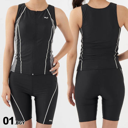 FILA/フィラ レディース セパレート フィットネス水着 上下2点セット 313202 スイムウェア ジップアップ 上下セット 上下セット めくれ防止 パッド付き ジム ヨガ 水泳 女性用[メール便発送 23SS-08]