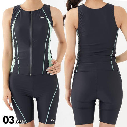 FILA/フィラ レディース セパレート フィットネス水着 上下2点セット 313202 スイムウェア ジップアップ 上下セット 上下セット めくれ防止 パッド付き ジム ヨガ 水泳 女性用[メール便発送 23SS-08]