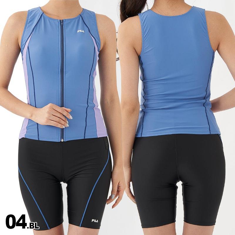 FILA/フィラ レディース セパレート フィットネス水着 上下2点セット 313202 スイムウェア ジップアップ 上下セット 上下セット めくれ防止 パッド付き ジム ヨガ 水泳 女性用[メール便発送 23SS-08]