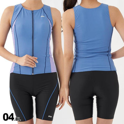 FILA/フィラ レディース セパレート フィットネス水着 上下2点セット 313202 スイムウェア ジップアップ 上下セット 上下セット めくれ防止 パッド付き ジム ヨガ 水泳 女性用[メール便発送 23SS-08]